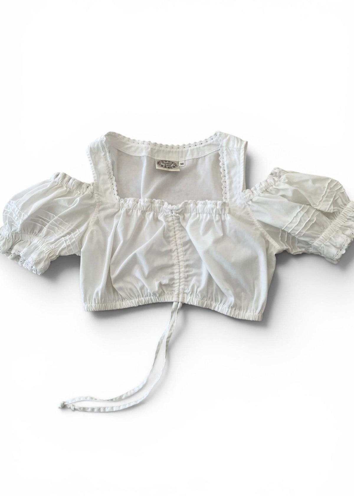 Top Crop Bianco Vintage con Maniche a Sbuffo
