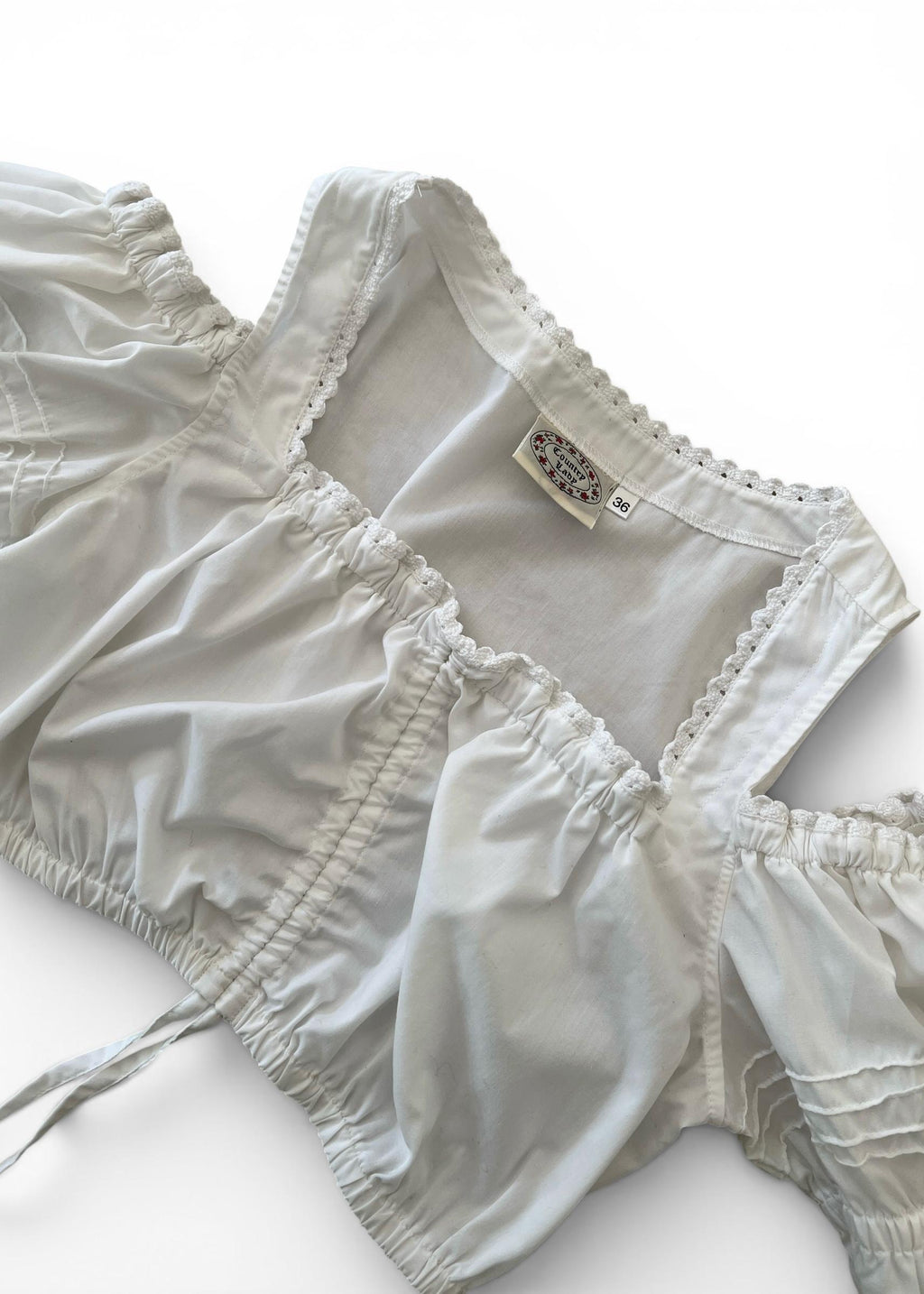 Top Crop Bianco Vintage con Maniche a Sbuffo