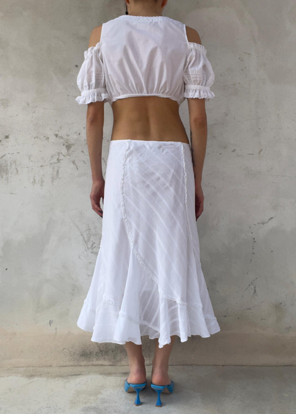 Top Crop Bianco Vintage con Maniche a Sbuffo