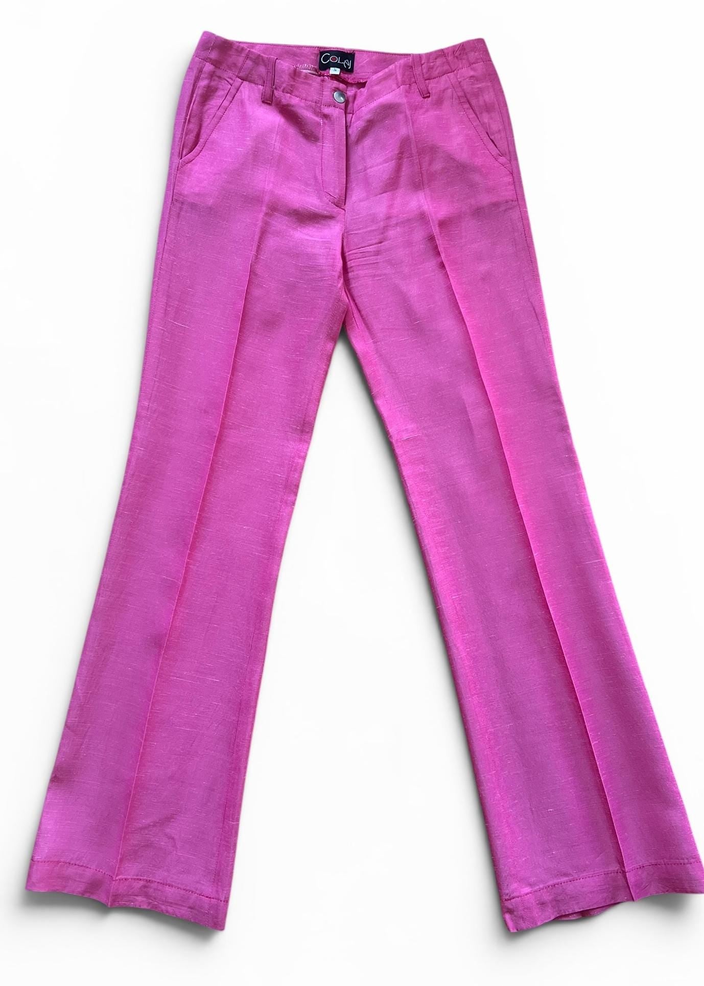 Pantaloni Vintage Y2K Rosa Fucsia Leggermente Svasati