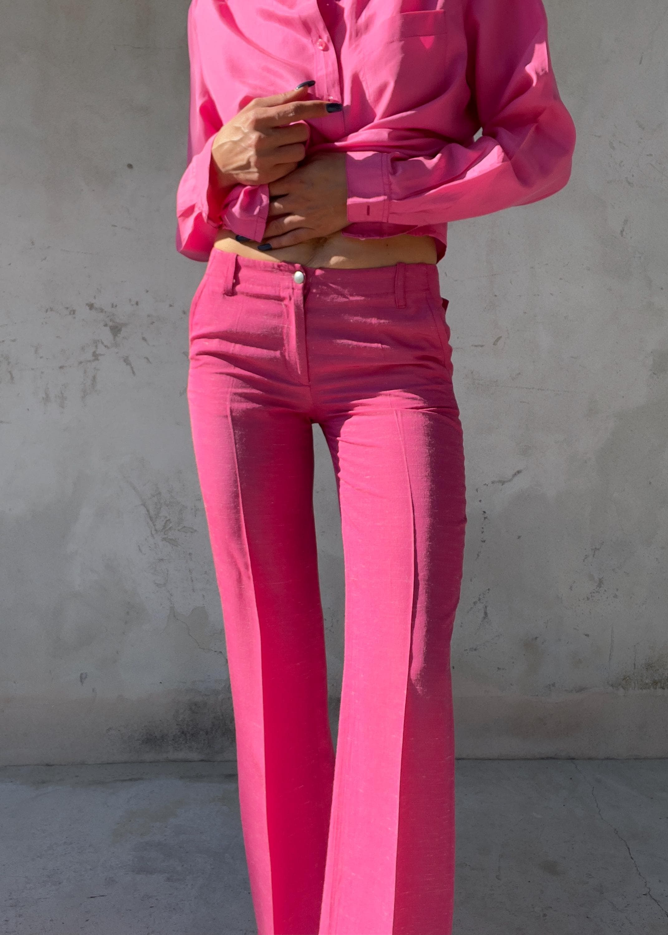 Pantaloni Vintage Y2K Rosa Fucsia Leggermente Svasati