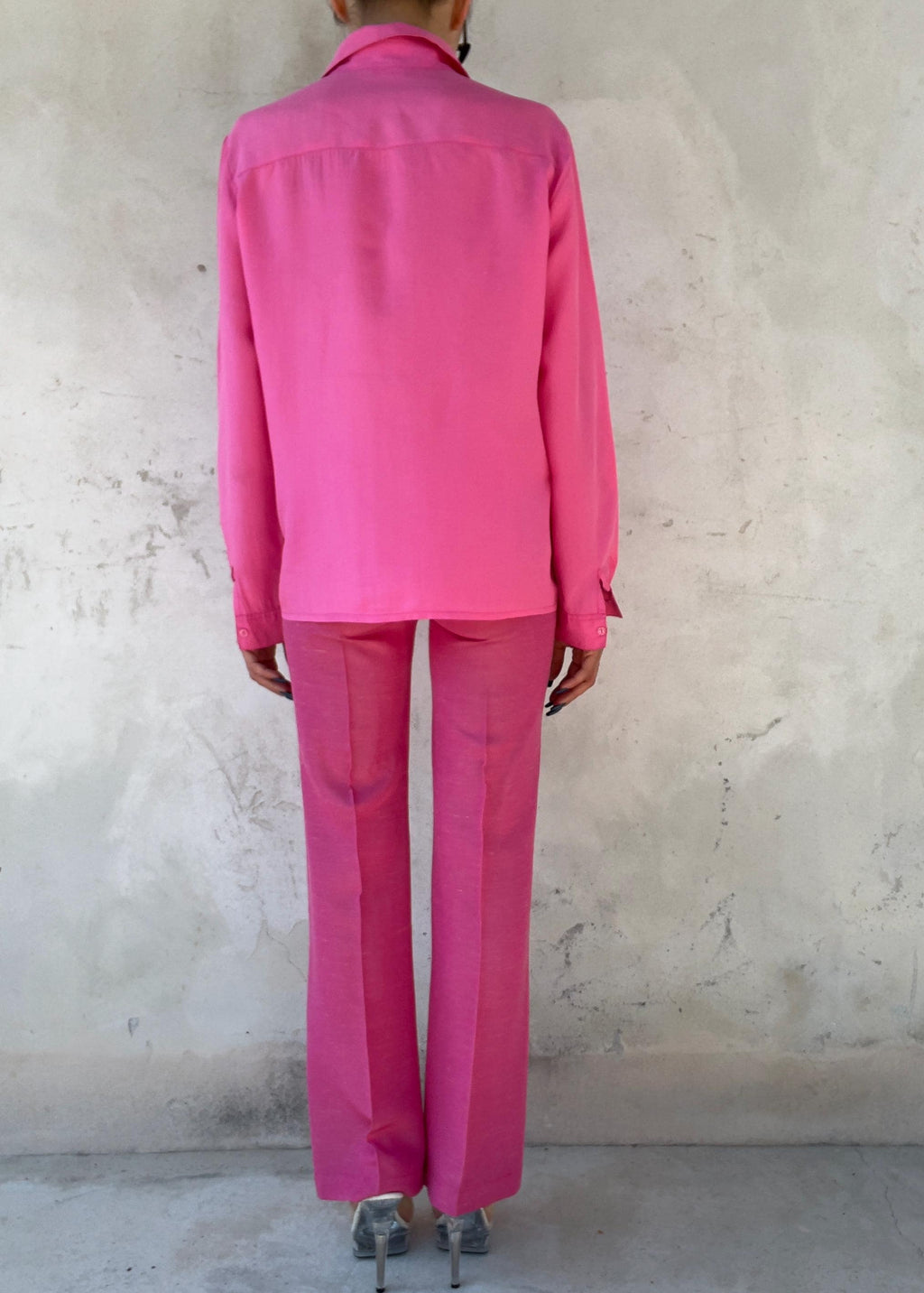 Pantaloni Vintage Y2K Rosa Fucsia Leggermente Svasati