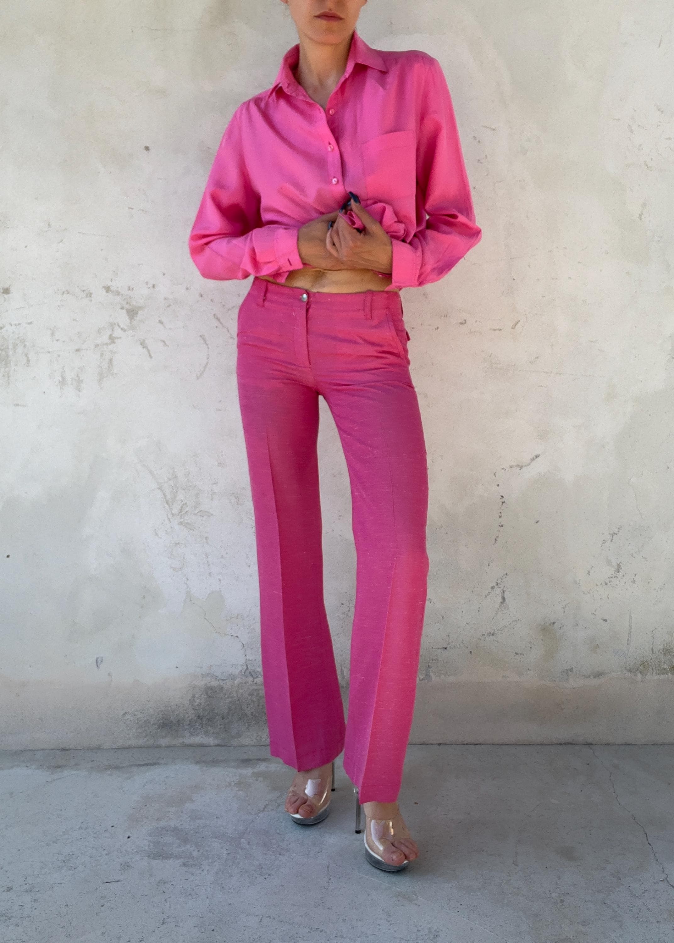 Pantaloni Vintage Y2K Rosa Fucsia Leggermente Svasati