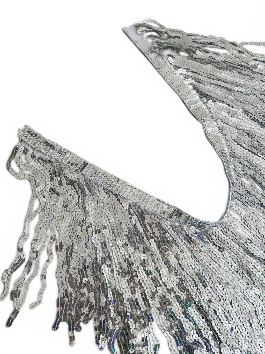 Cintura Vintage Y2K Argento con Paillettes e Frange