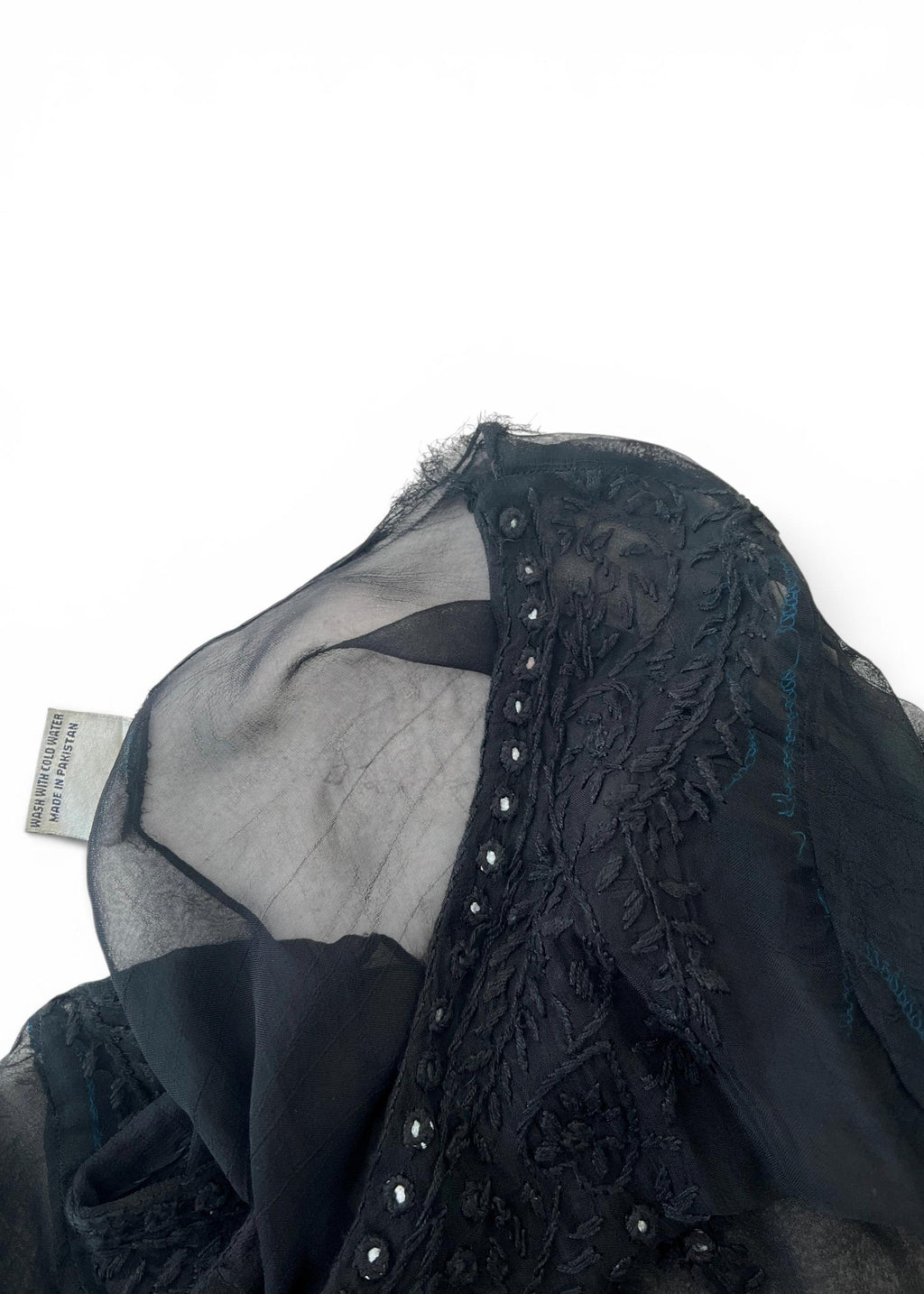 Kaftano Vintage Nero Sheer Ricamato con Perline