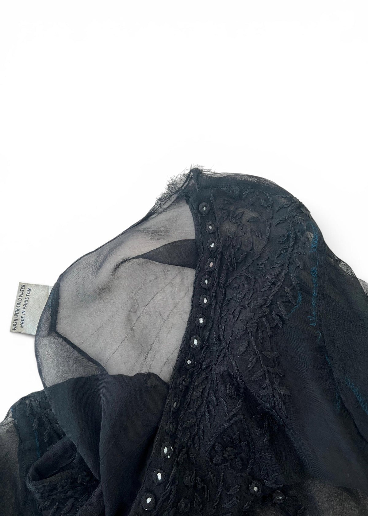 Kaftano Vintage Nero Sheer Ricamato con Perline