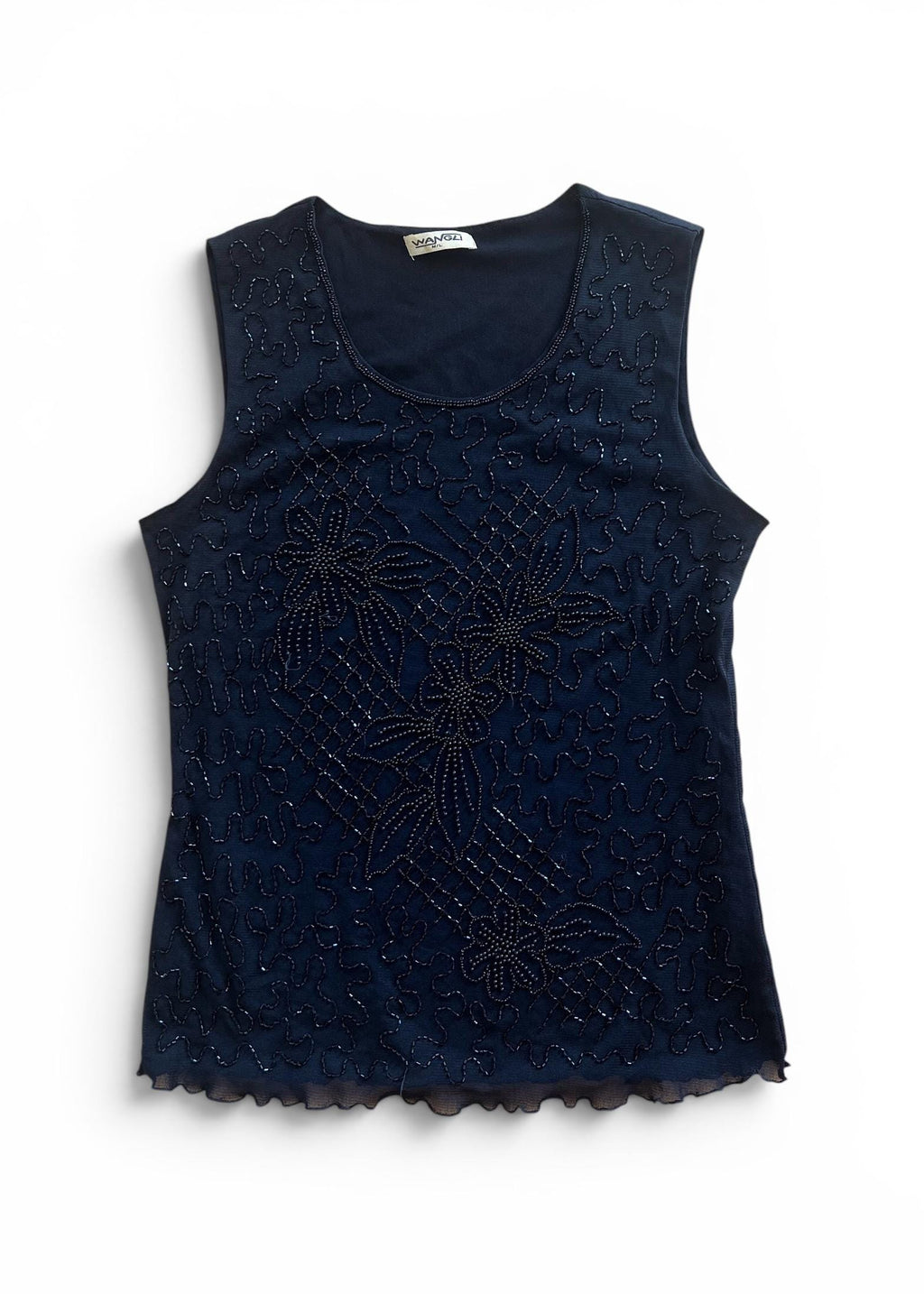 Top Vintage Y2K Nero in Mesh con Microperline