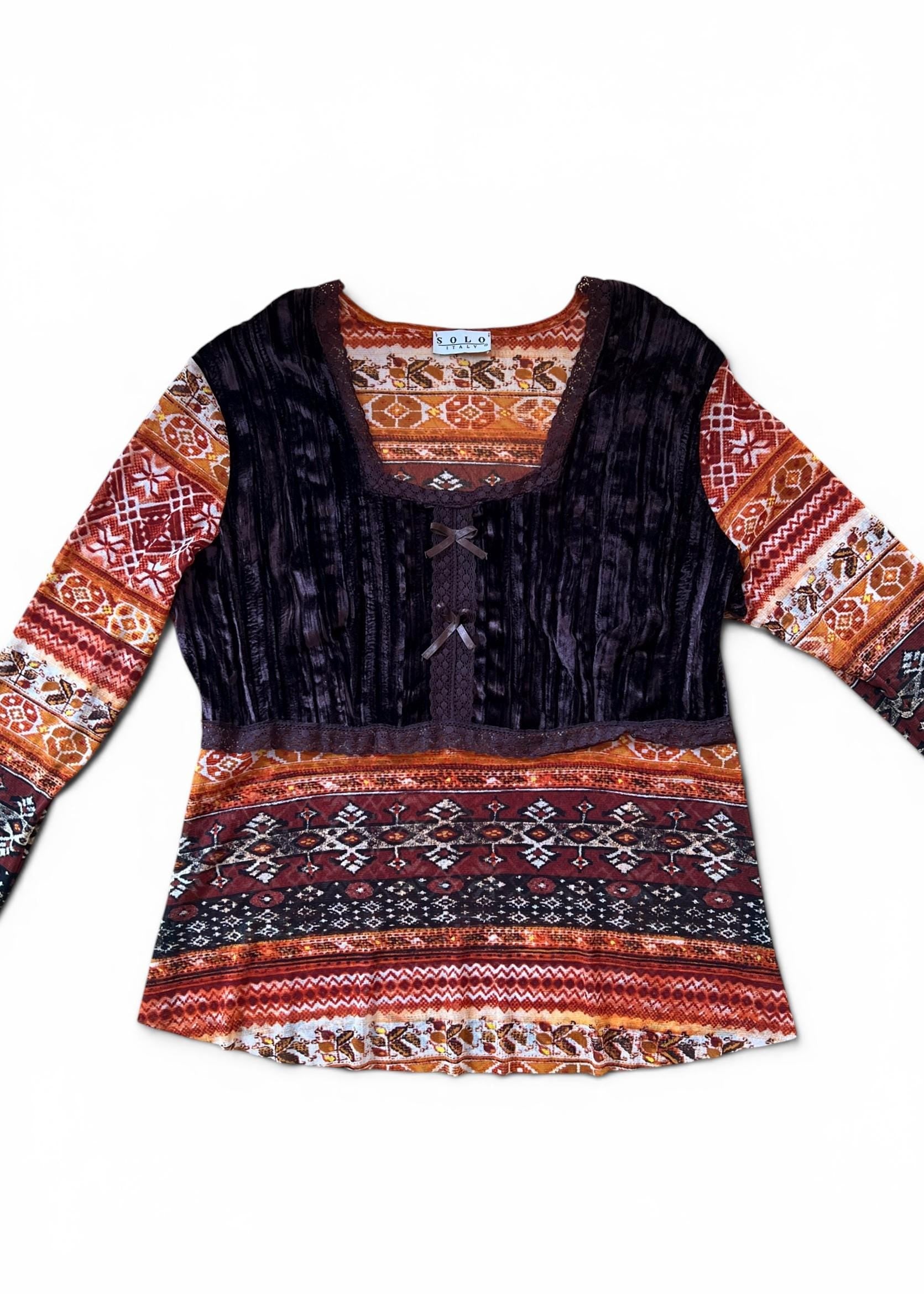 Top Vintage Y2K in Mesh con Velluto Marrone