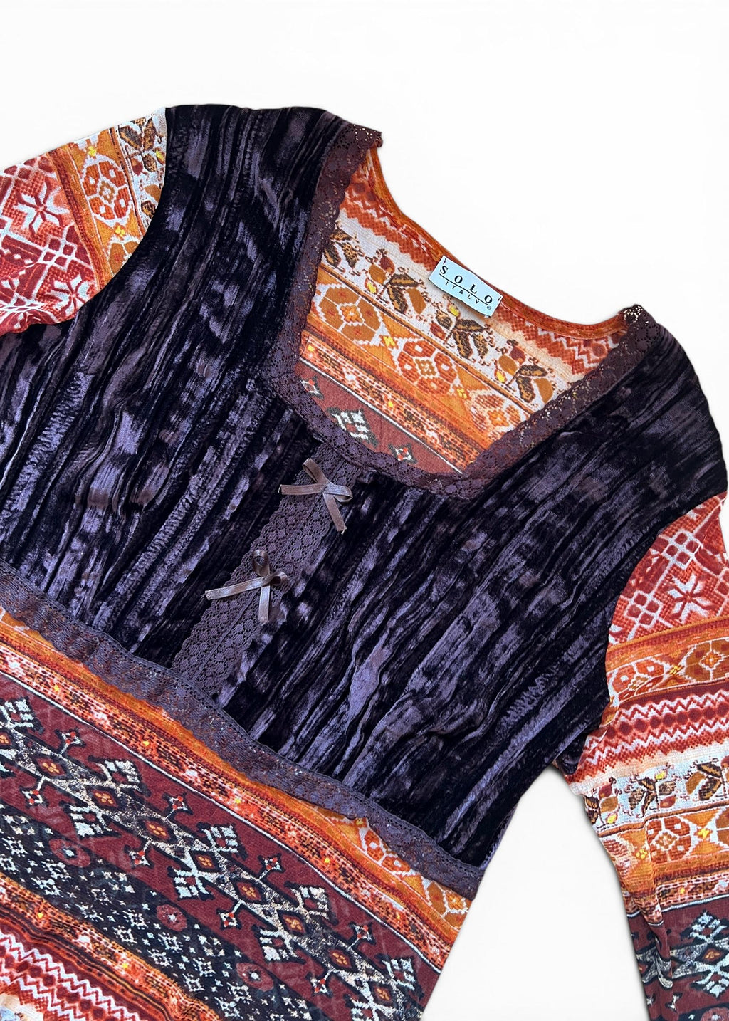 Top Vintage Y2K in Mesh con Velluto Marrone