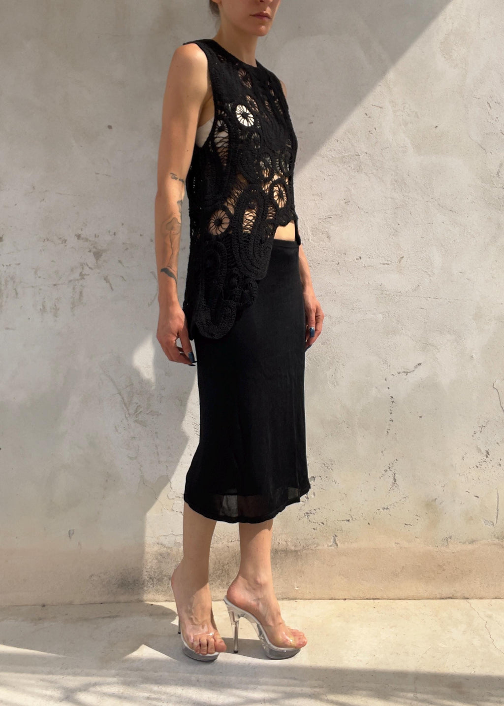 Top Vintage Crochet Nero in Cotone