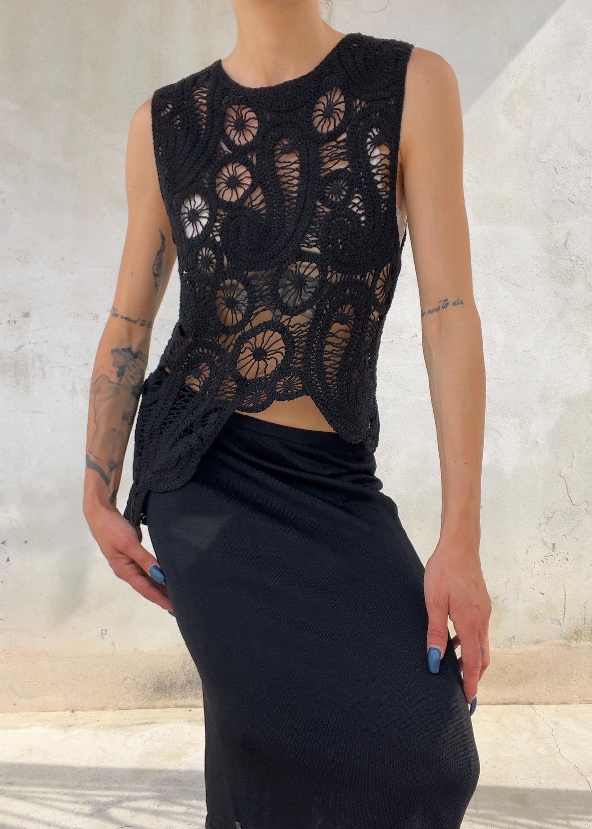 Top Vintage Crochet Nero in Cotone