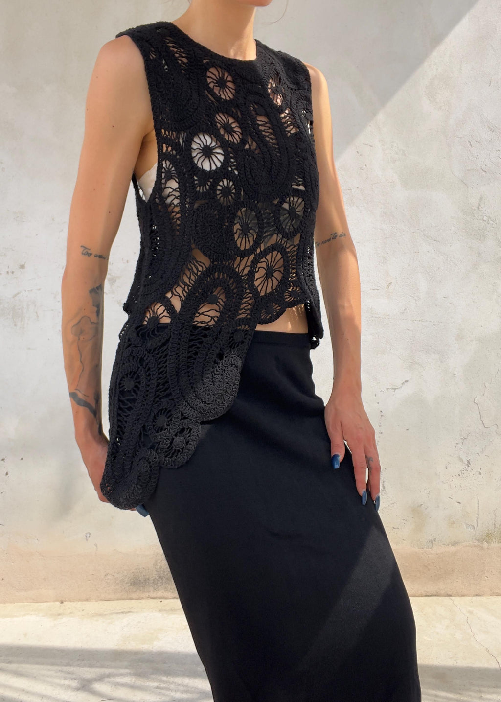 Top Vintage Crochet Nero in Cotone