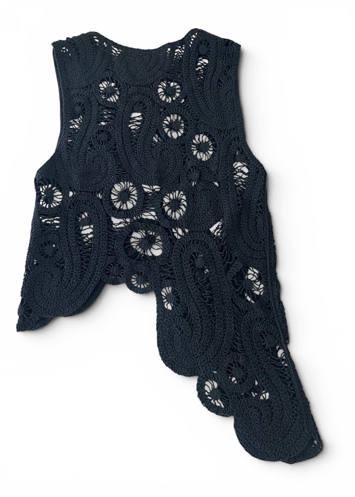 Top Vintage Crochet Nero in Cotone