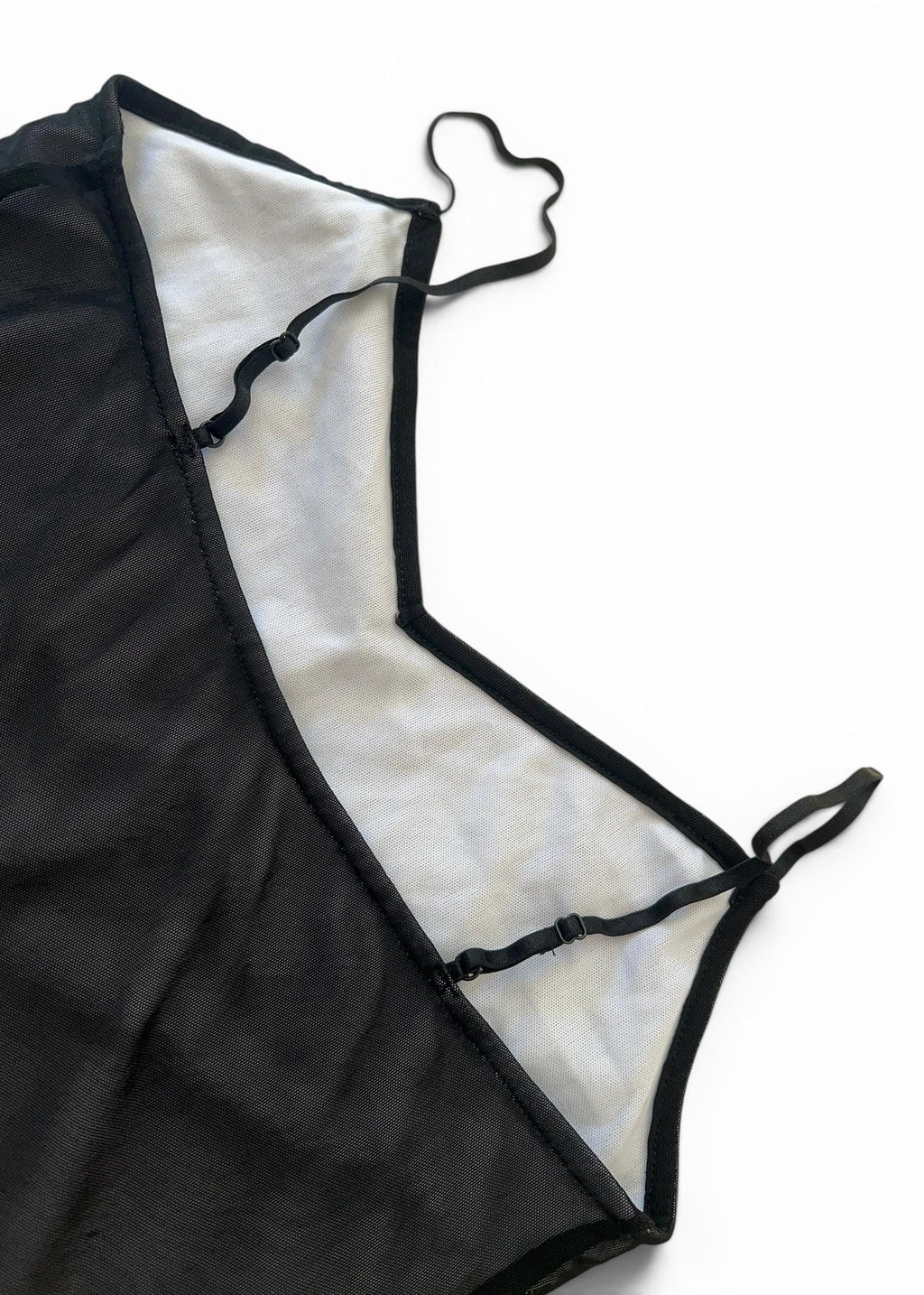 Top Vintage Y2K in Tulle Nero con Paillettes Floreali