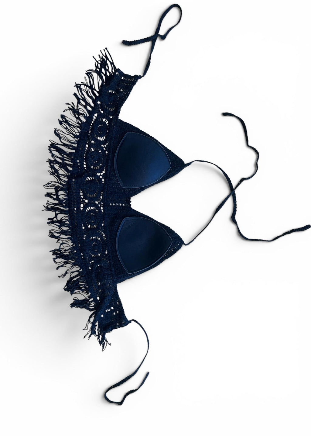 Top Crochet Nero Boho con Frange