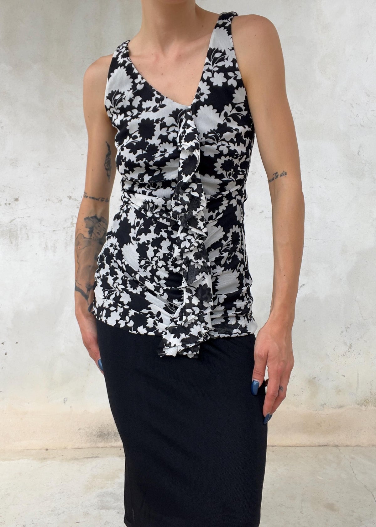 Top Marella in Tulle Mesh Floreale