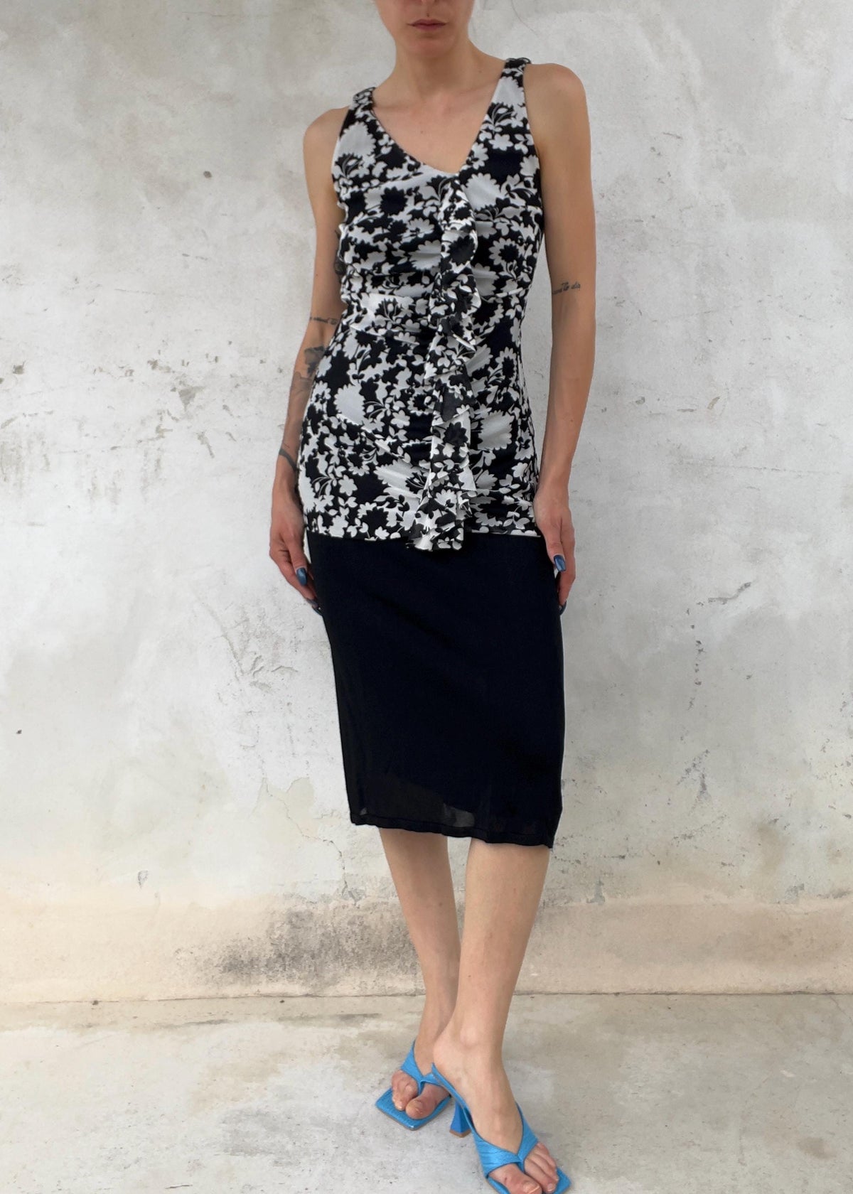 Top Marella in Tulle Mesh Floreale