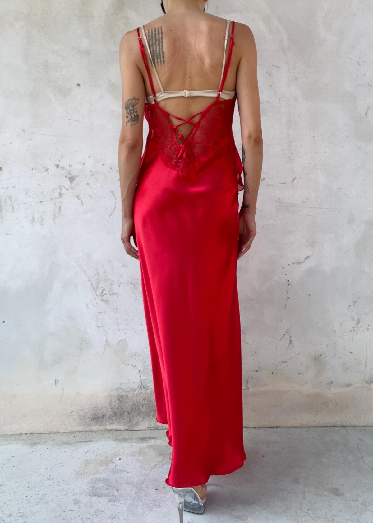 Abito Slip Dress Vintage Rosso Ciliegia in Satin