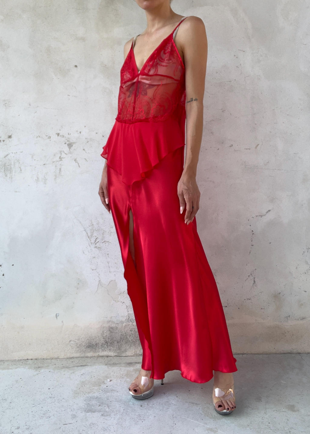 Abito Slip Dress Vintage Rosso Ciliegia in Satin