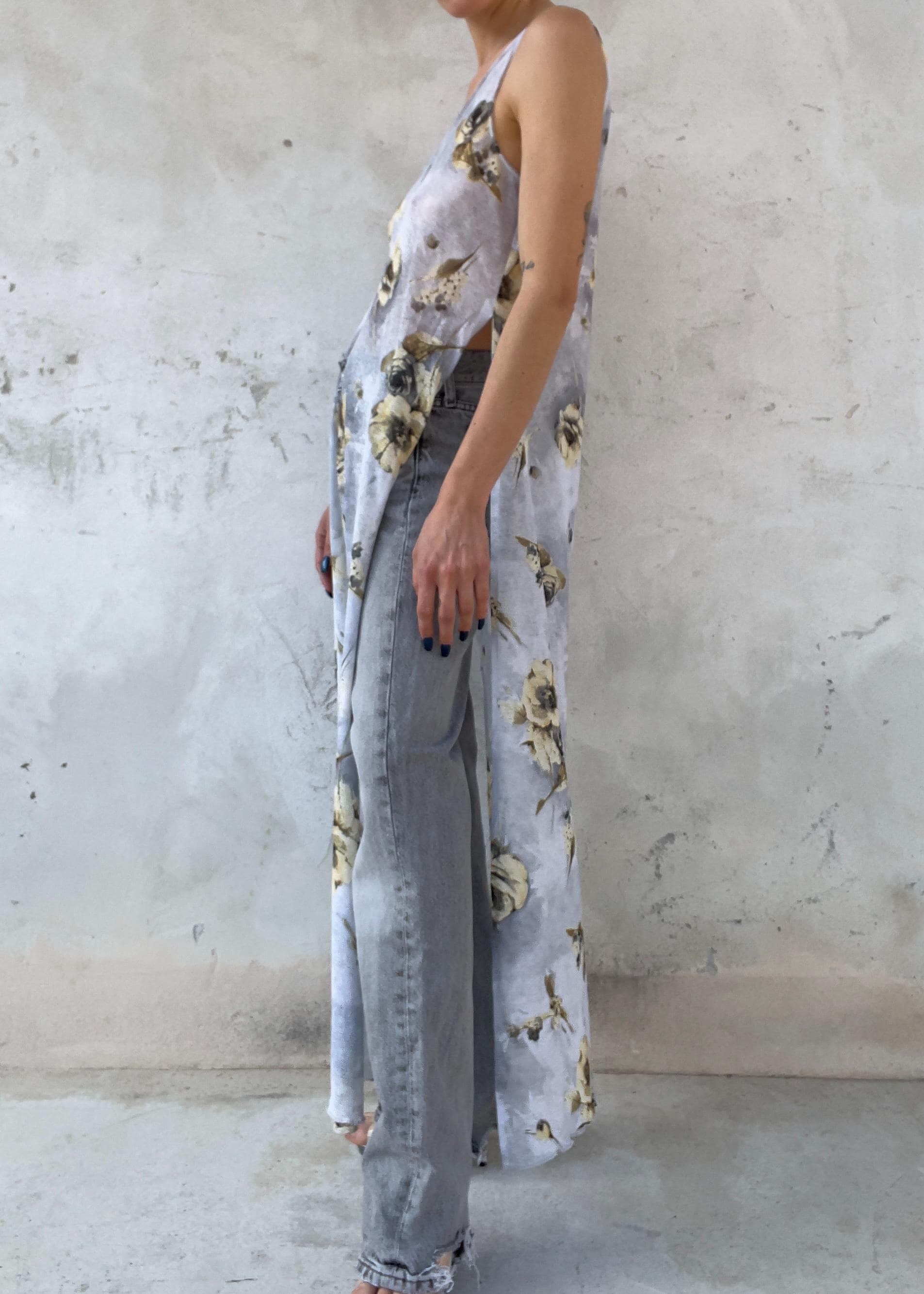 Abito Lungo Vintage Floreale con Spacchi Laterali