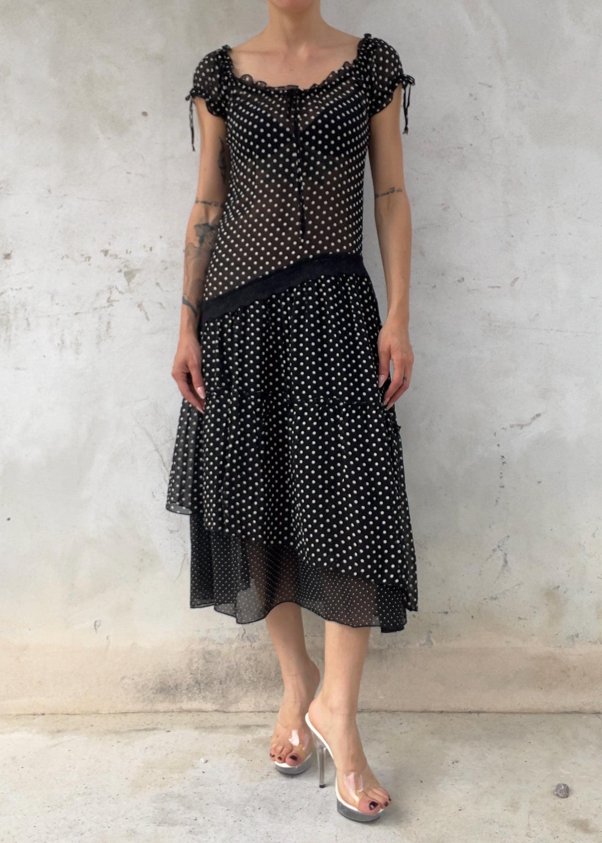 Abito Vintage a Pois Nero e Bianco