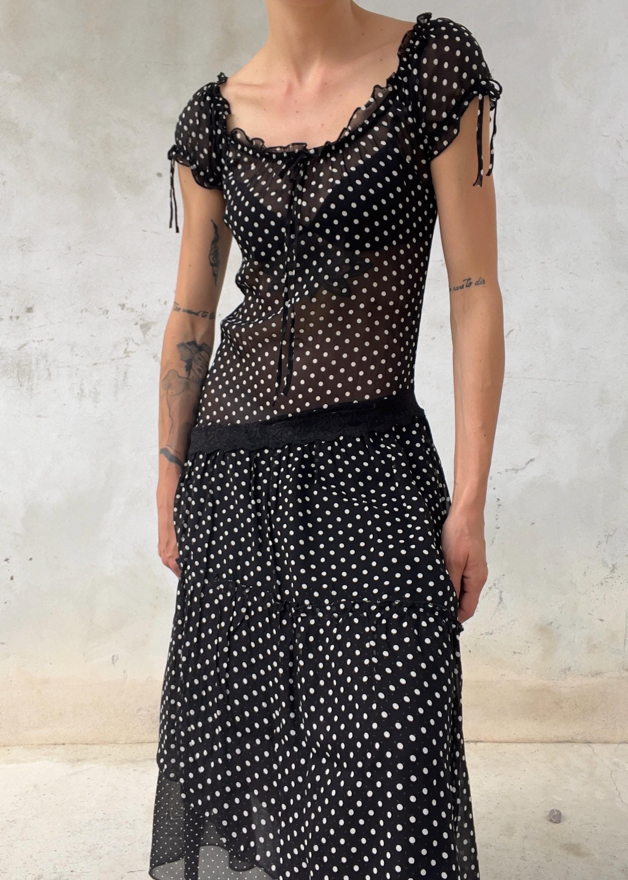 Abito Vintage a Pois Nero e Bianco