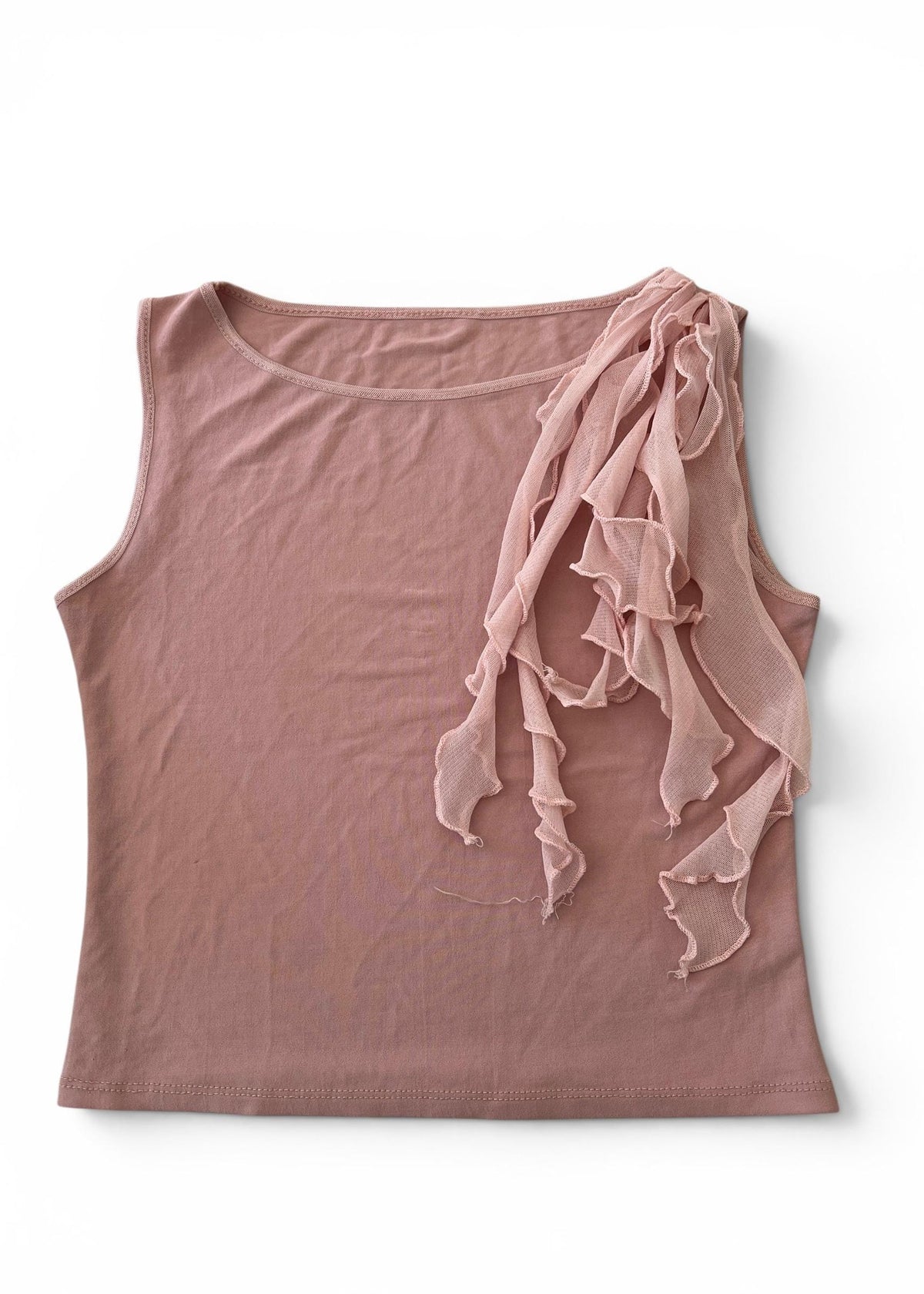 Top Vintage Y2K Rosa Cipria con Rouches in Tulle