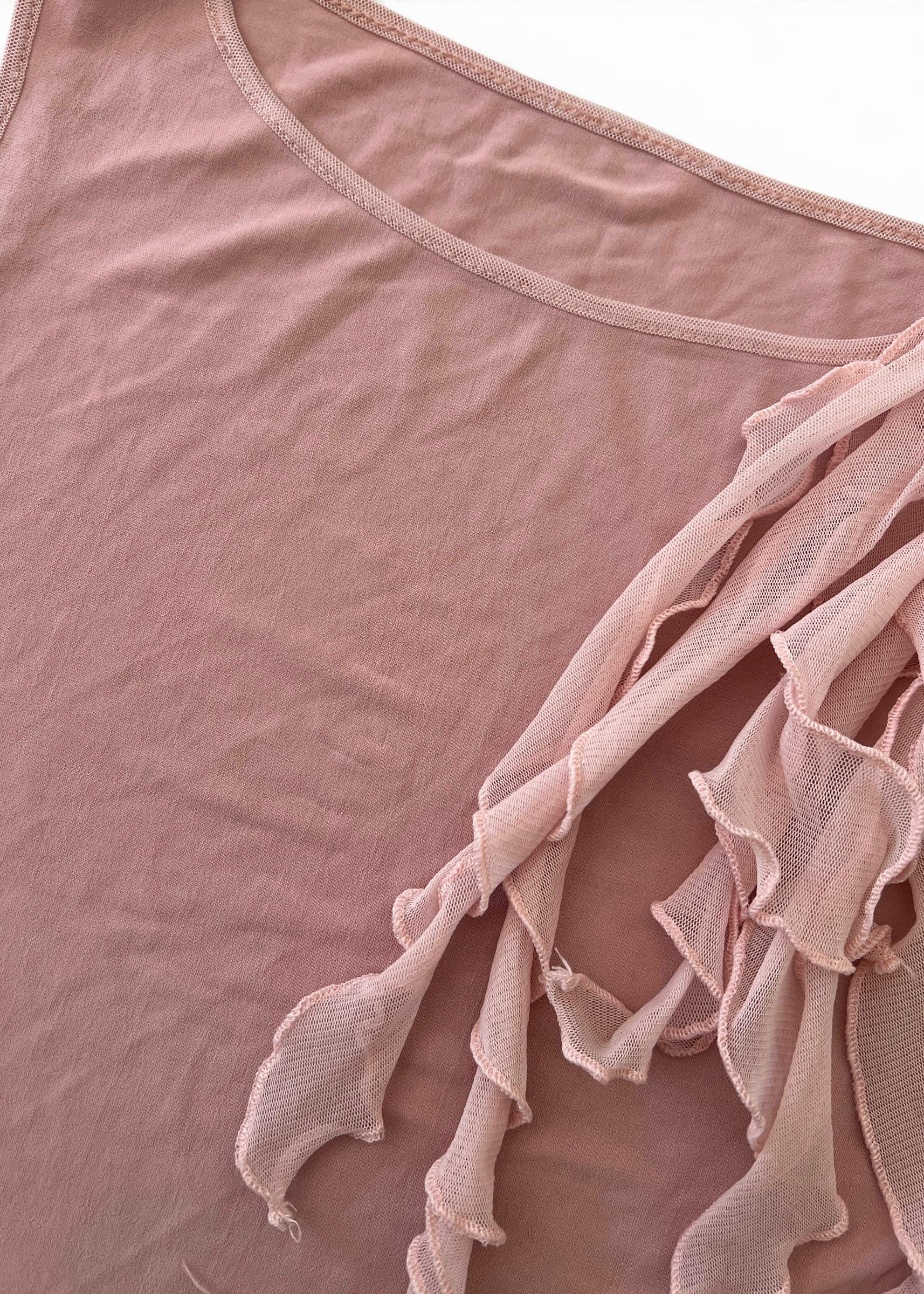 Top Vintage Y2K Rosa Cipria con Rouches in Tulle
