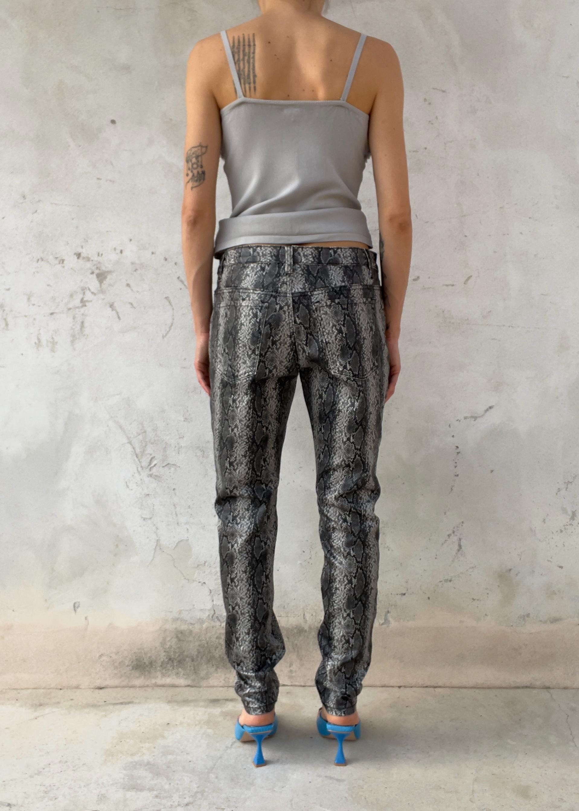 Pantaloni Vintage Y2K Effetto Pitone Grigio