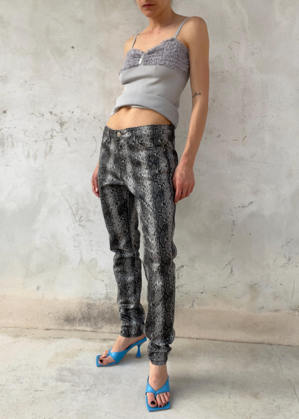 Pantaloni Vintage Y2K Effetto Pitone Grigio