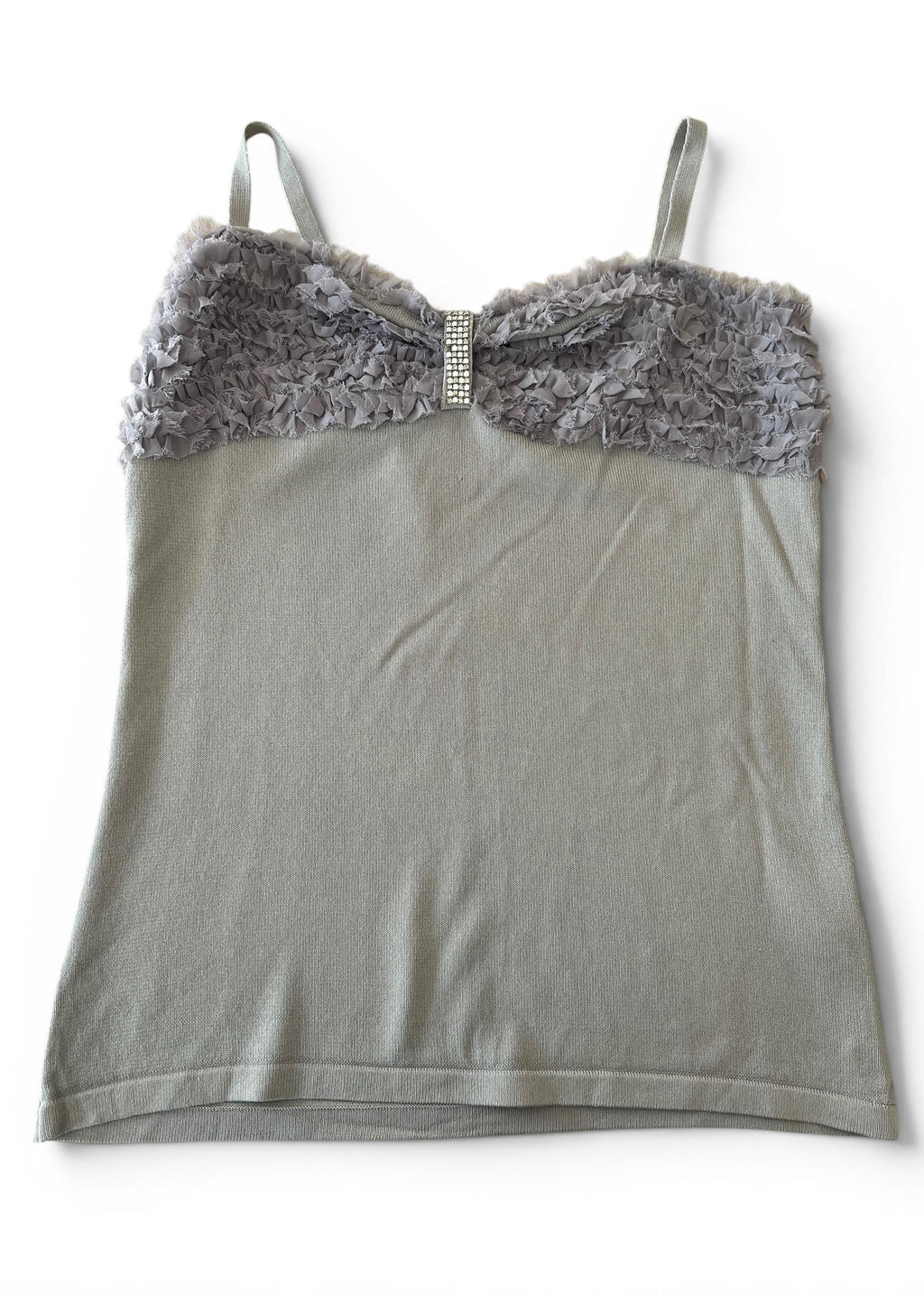 Top Vintage Y2K Grigio con Rouches e Cristalli