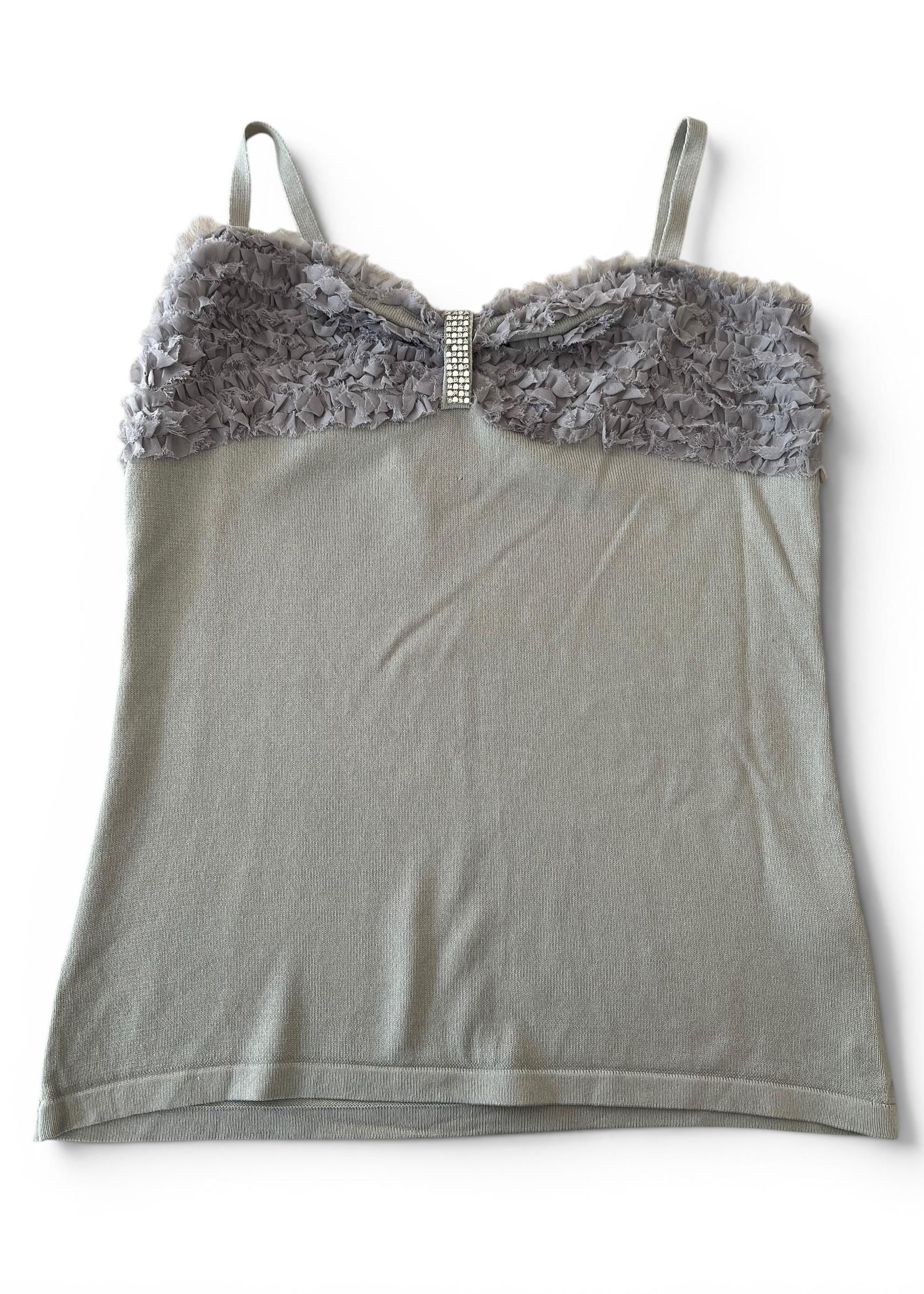 Top Vintage Y2K Grigio con Rouches e Cristalli