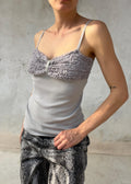 Top Vintage Y2K Grigio con Rouches e Cristalli