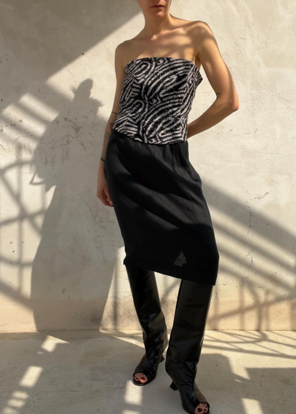 Gonna Vintage in Puro Lino Nero
