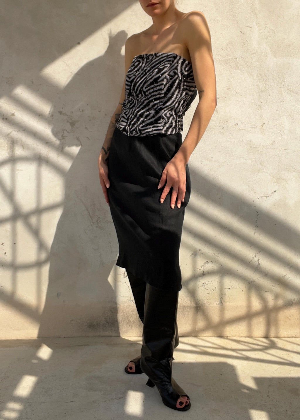 Gonna Vintage in Puro Lino Nero