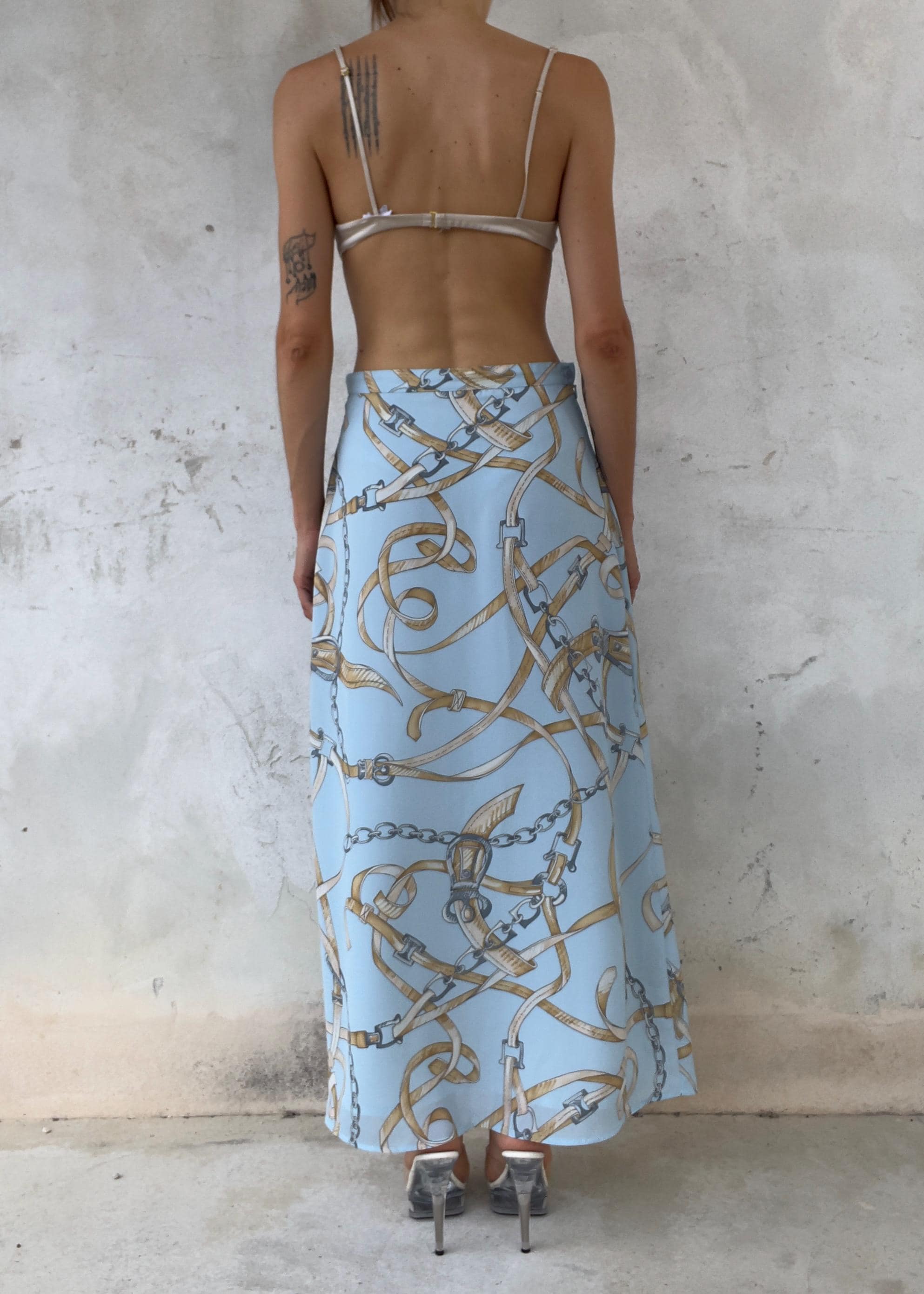 Gonna Lunga Vintage Y2K Azzurro Cielo