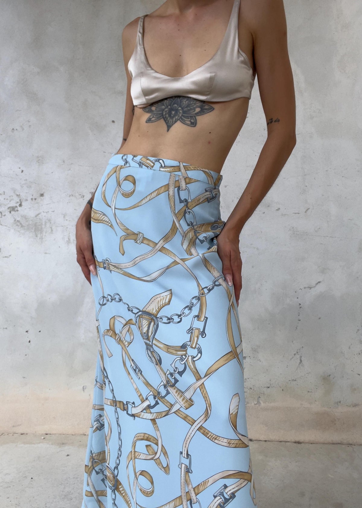 Gonna Lunga Vintage Y2K Azzurro Cielo