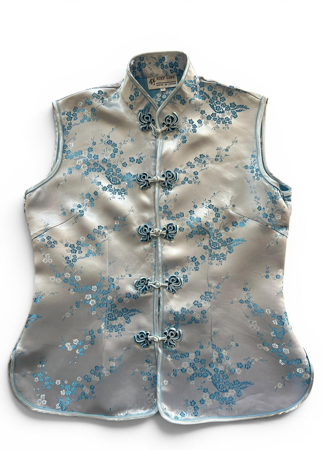 Top Cheongsam Vintage in Misto Seta Azzurro