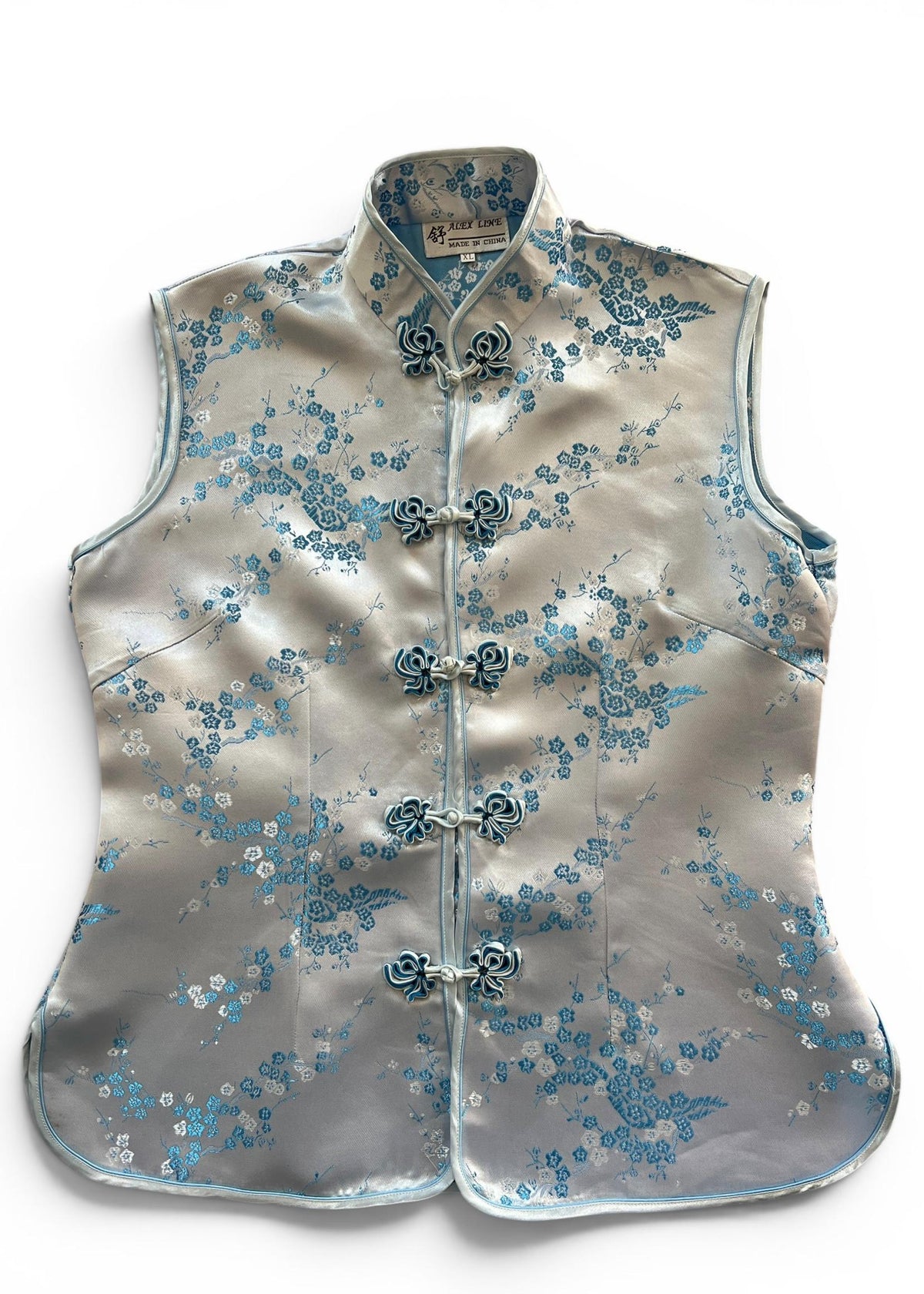 Top Cheongsam Vintage in Misto Seta Azzurro