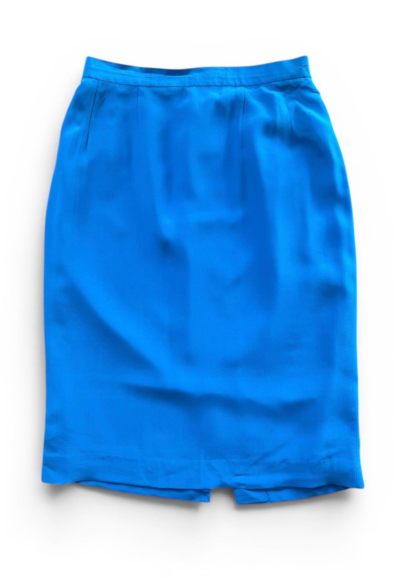 Gonna Midi Vintage 100% Seta Azzurro