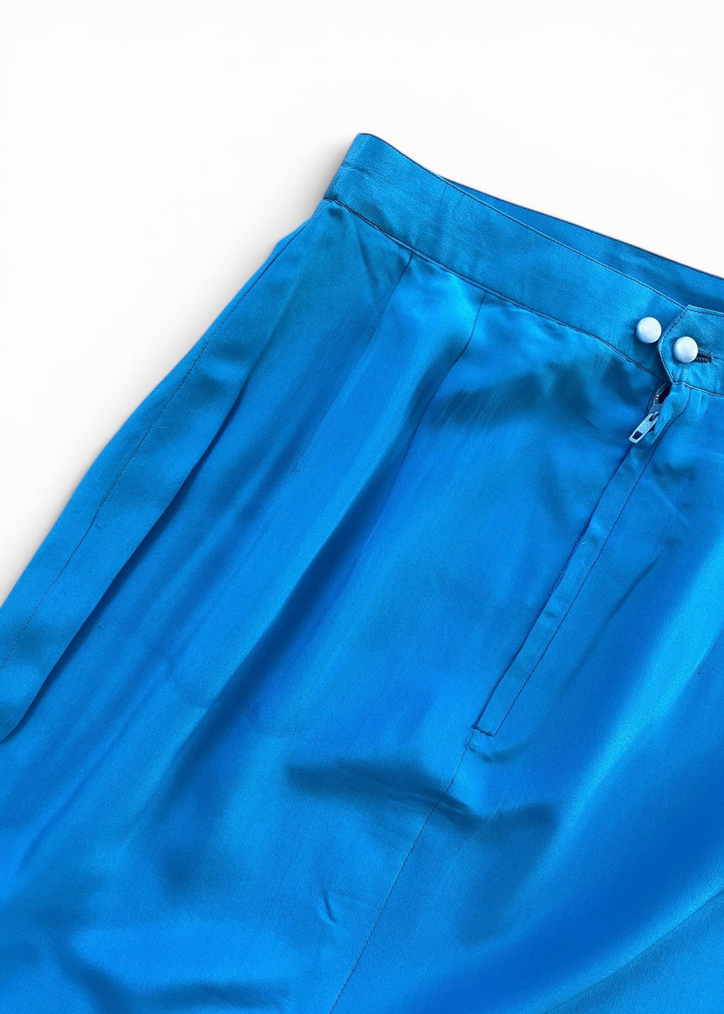 Gonna Midi Vintage 100% Seta Azzurro