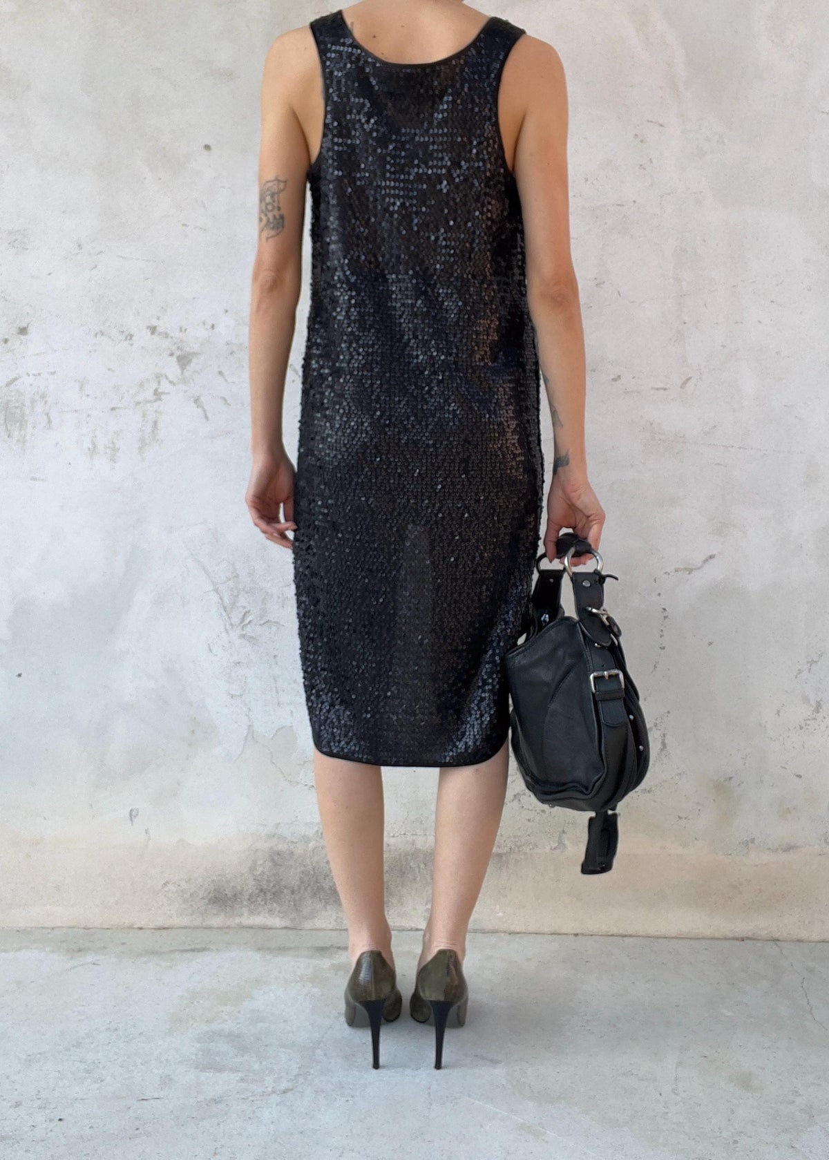 Abito Nero Paillettes Asimmetrico