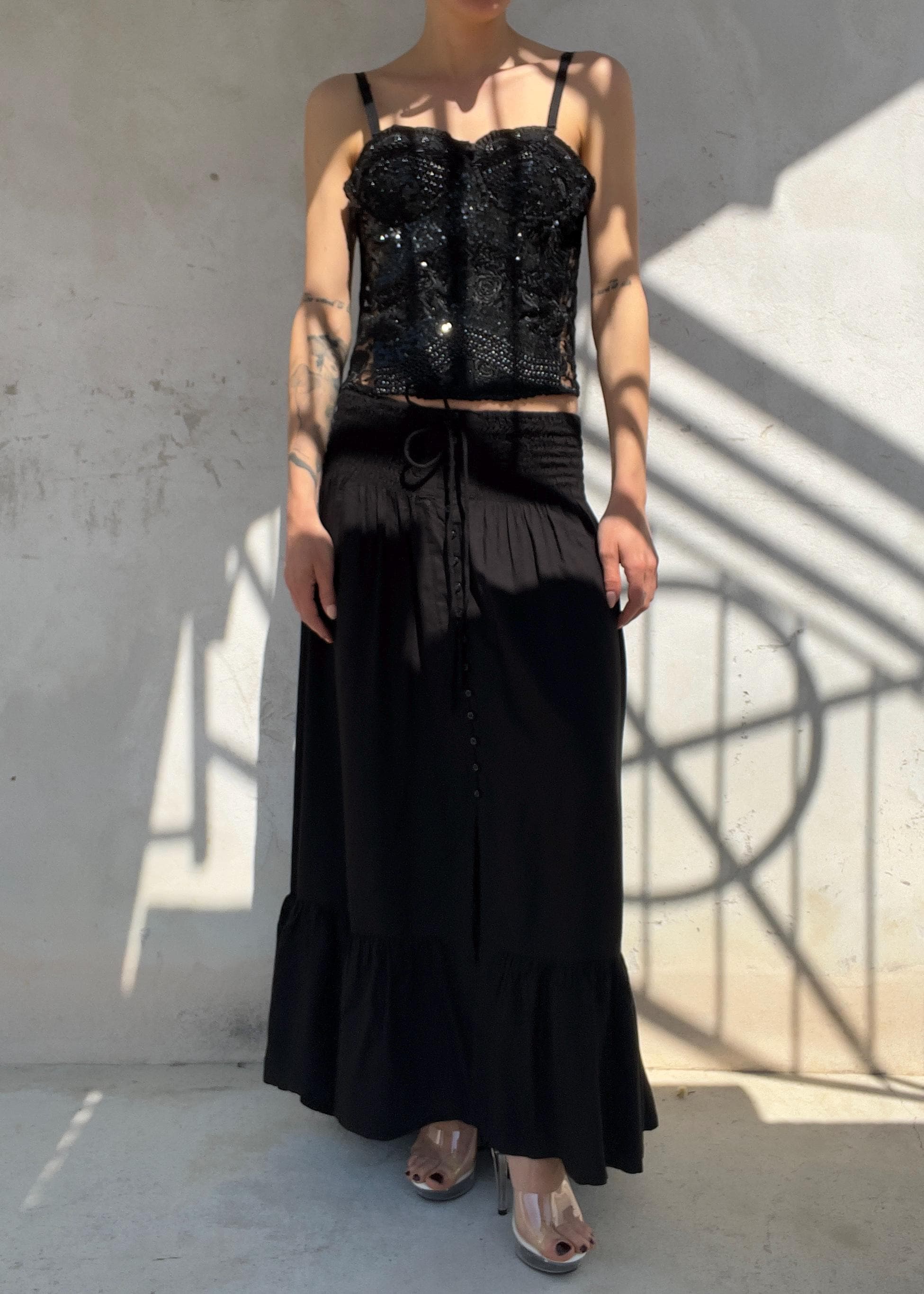 Corsetto Vintage Y2K Nero Ricamato