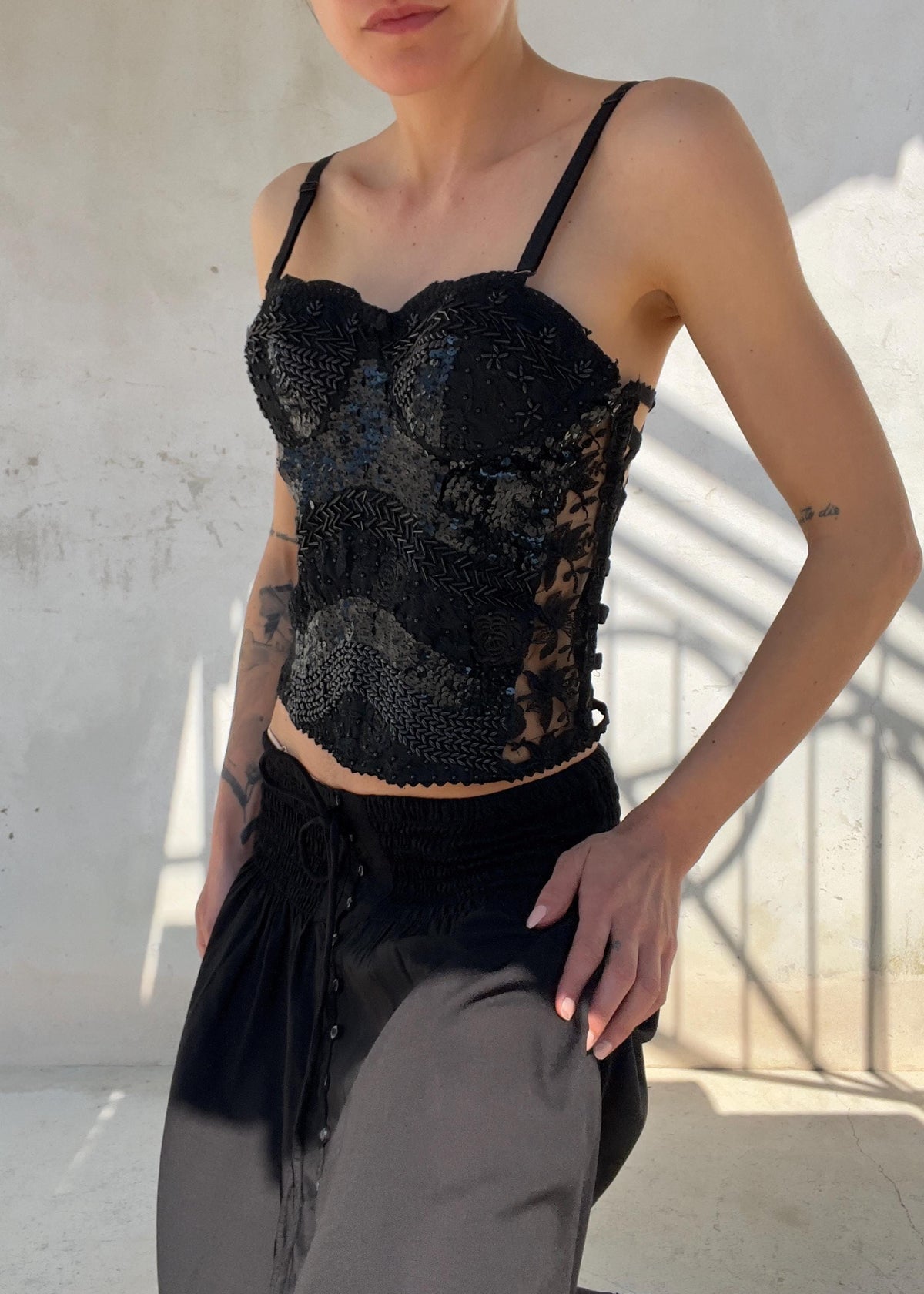 Corsetto Vintage Y2K Nero Ricamato