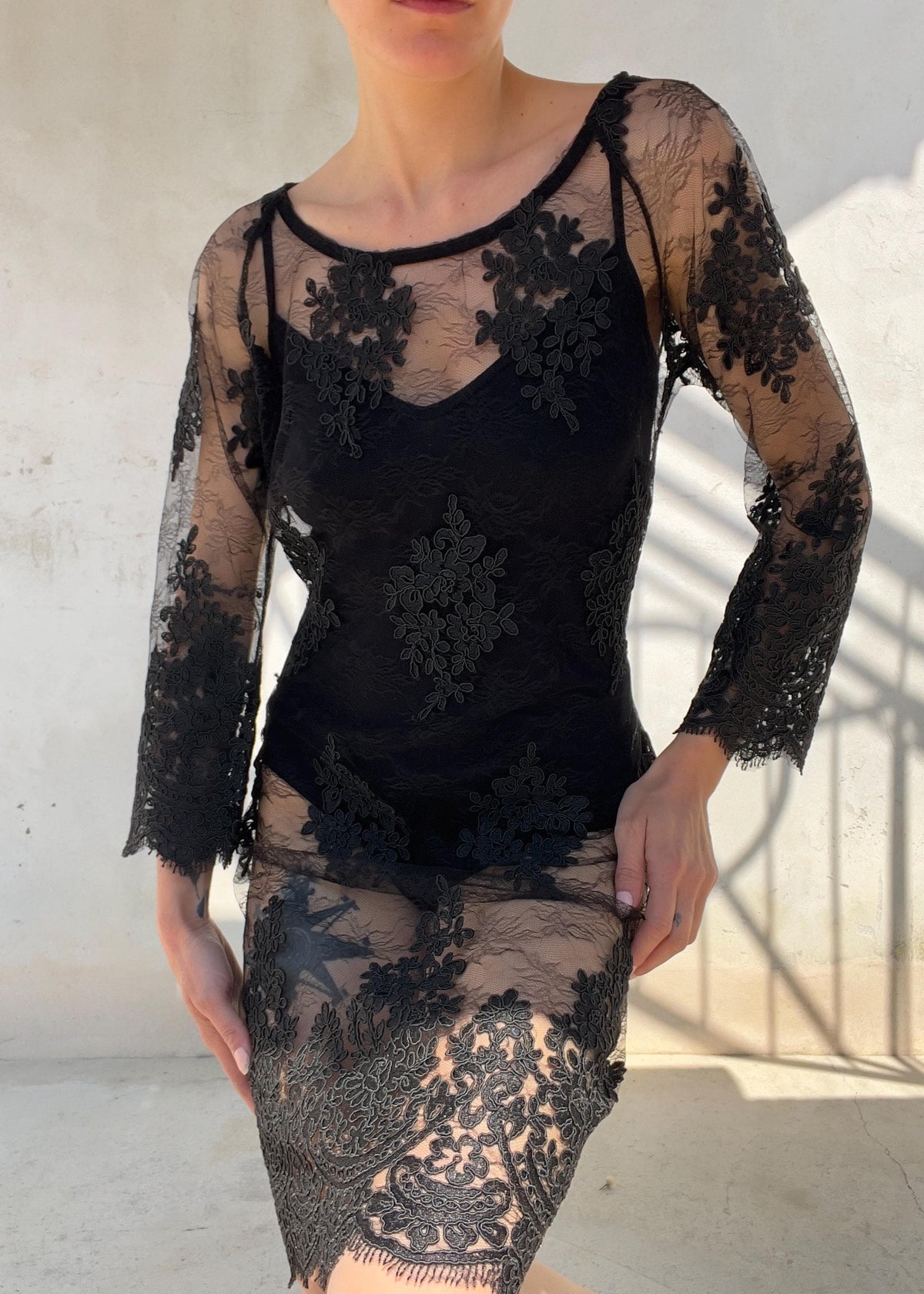 Abito Vintage in Pizzo Nero Trasparente