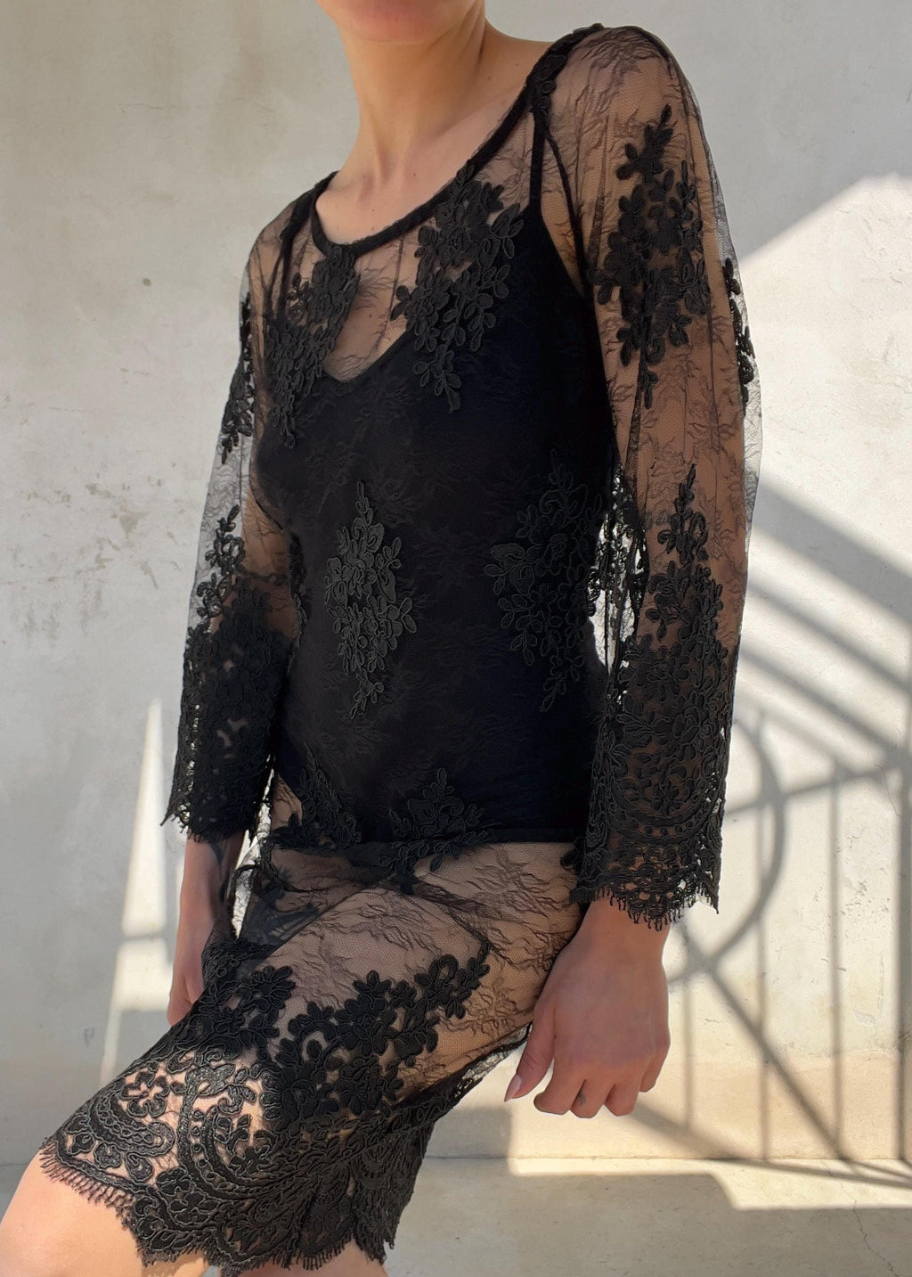 Abito Vintage in Pizzo Nero Trasparente