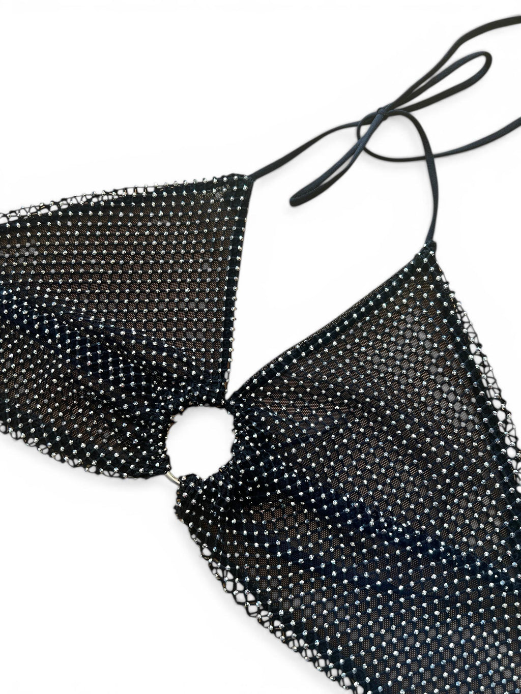 Top Vintage Y2K Crystal Mesh Nero